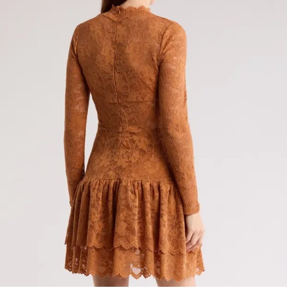 NSR Lace knit Long Sleeve Minidress in Rust Brown - Picture 2 of 4